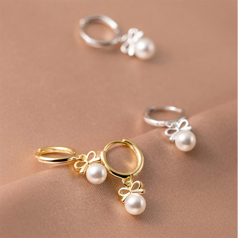 Anyco Fashion Earrings Sterling Silver Cute Butterfly Synthetic Pearl 4