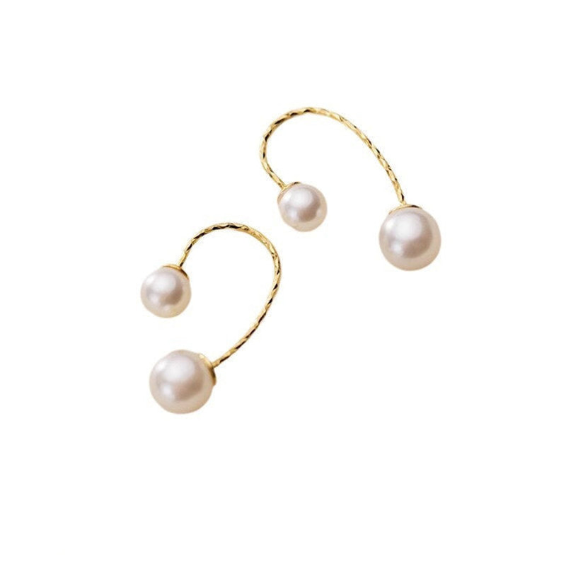 Anyco Fashion Earrings Real Gold Minimalist Pearl Line 0