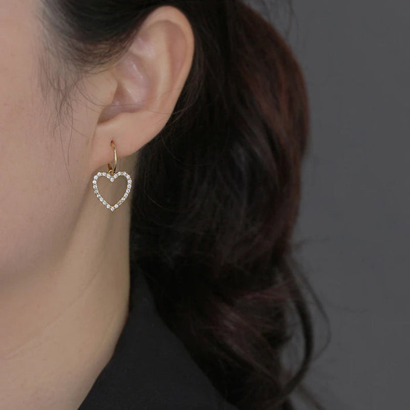 Anyco Earrings Gold Plated Classic European Love Heart Pendant Drop 1