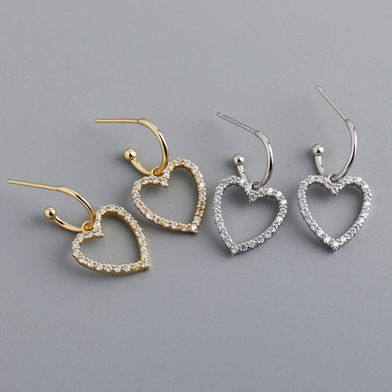 Anyco Earrings Gold Plated Classic European Love Heart Pendant Drop 2