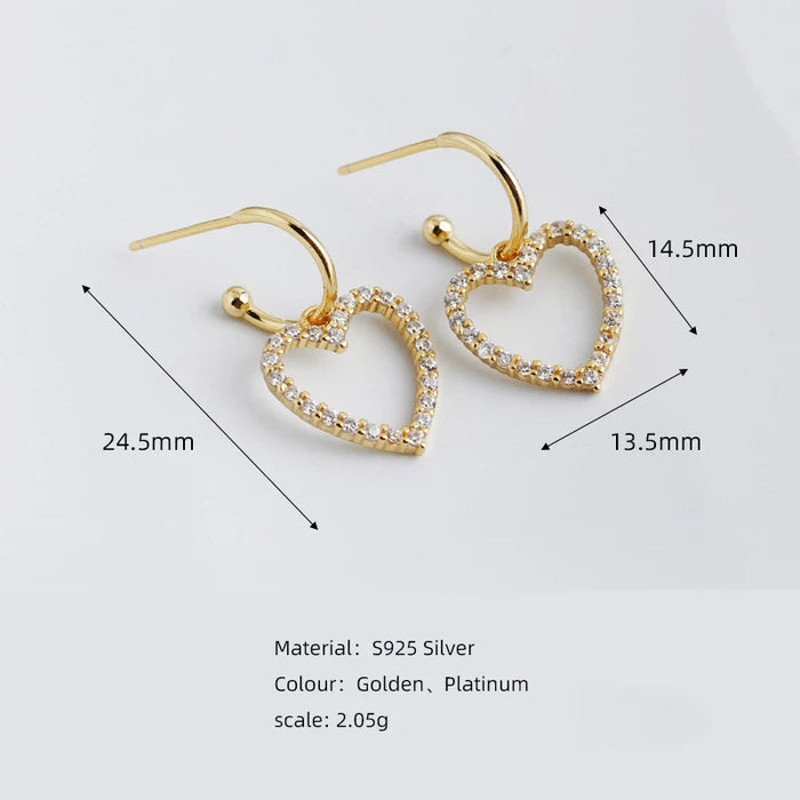 Anyco Earrings Gold Plated Classic European Love Heart Pendant Drop 3