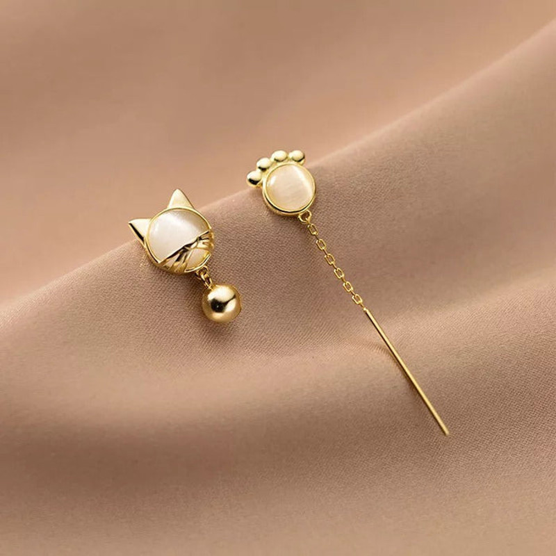 Anyco Fashion Earrings Gold 925 Sterling Silver Unique Cat Claw Chain 1