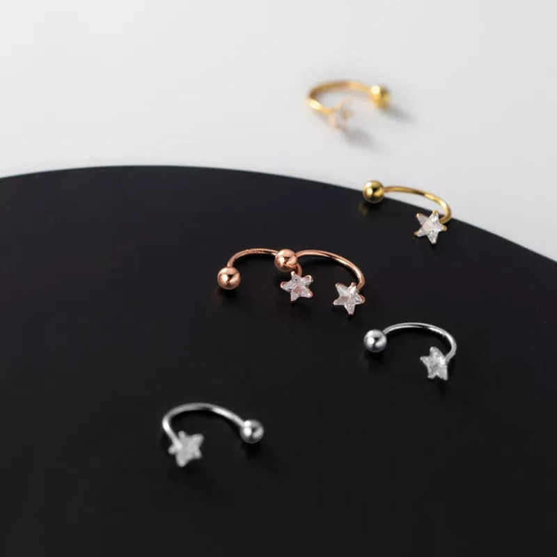 Anyco Fashion Earrings Rose Gold Star Zircon 925 Sterling Silver 2