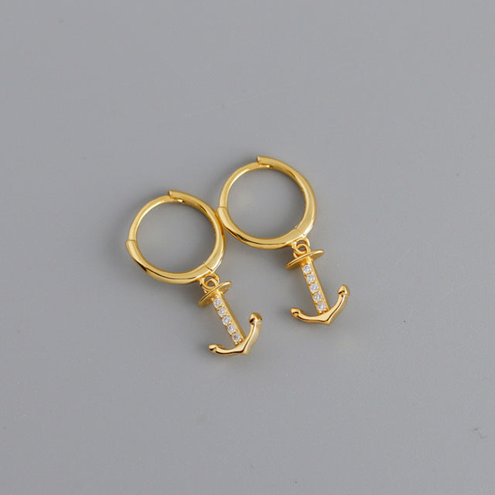 Anyco Earrings Gold Plated Minimalist Punk Anchor Ear 1