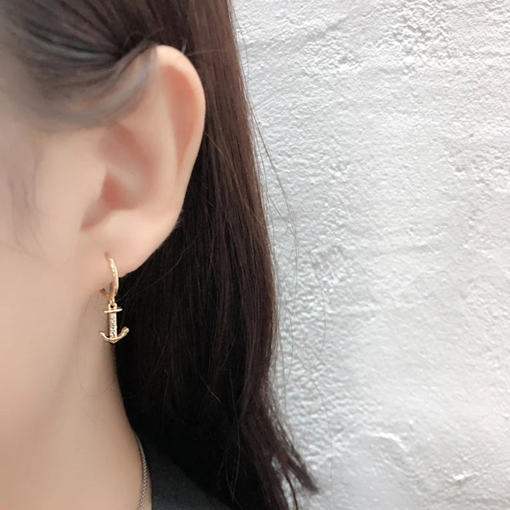 Anyco Earrings Gold Plated Minimalist Punk Anchor Ear 2