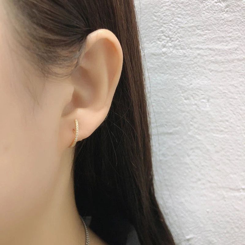 Anyco Earrings Sterling Silver Chic Line Zircon Curved Stud 2