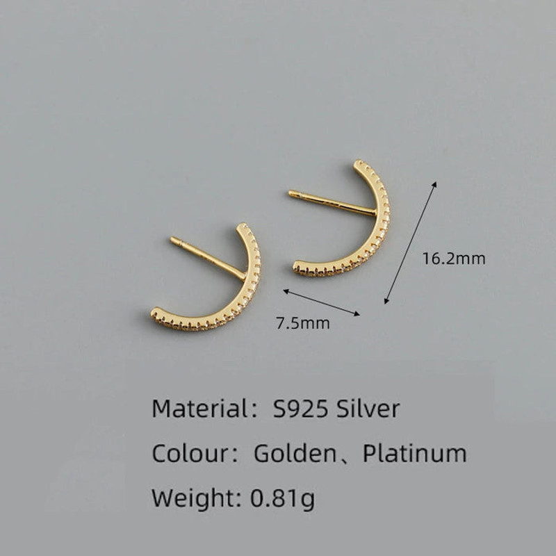 Anyco Earrings Sterling Silver Chic Line Zircon Curved Stud 4