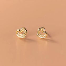 anyco fashion earrings gold 925 sterling hollow double love heart