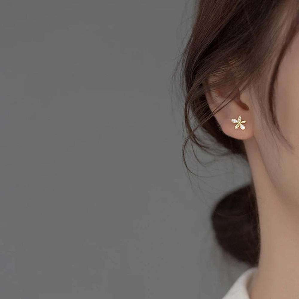 Anyco Fashion Earrings Gold 925 Sterling Silver Romantic White 1