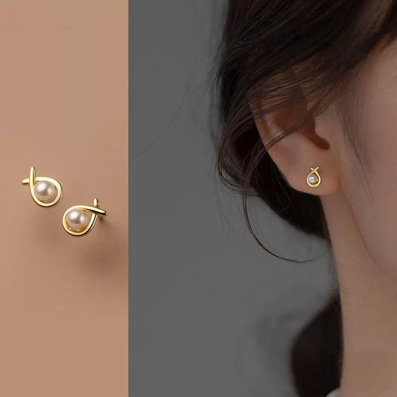 Anyco Fashion Earrings Gold 925 Sterling Silver Simple Geometric Line 1