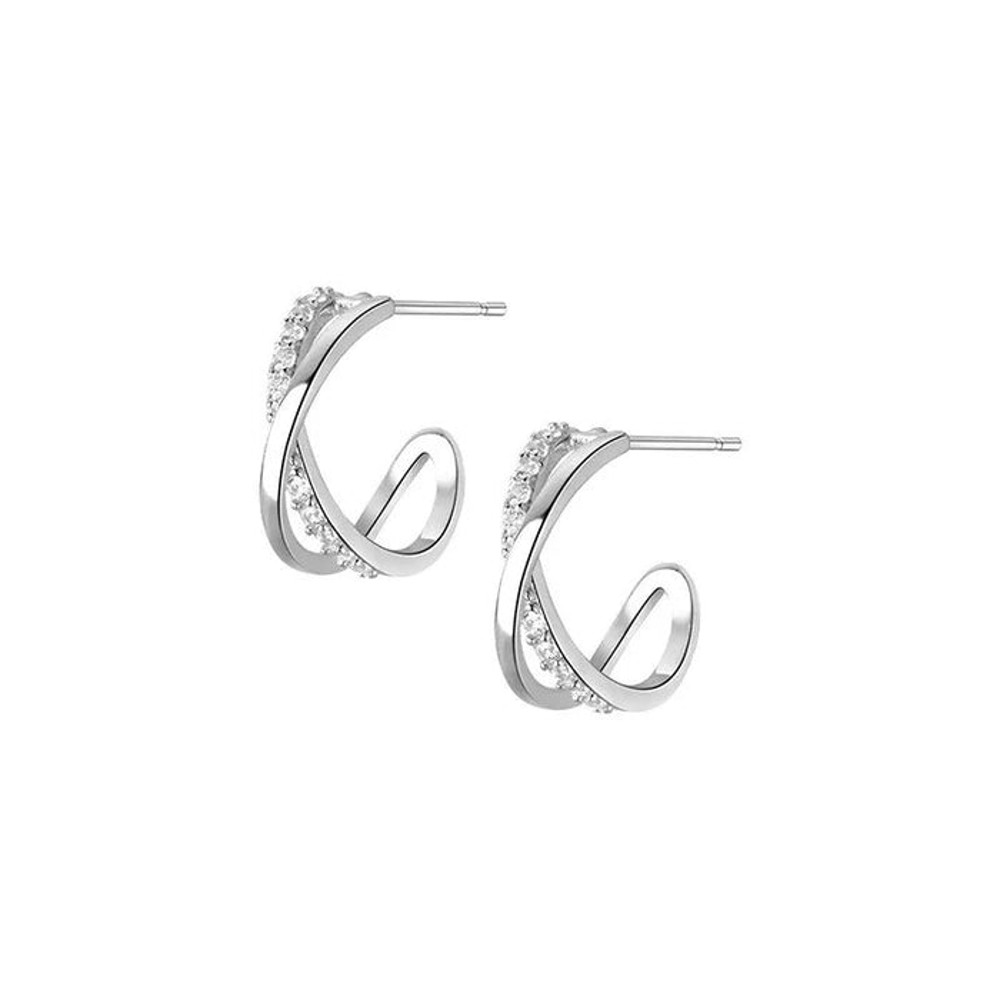 Anyco Fashion Earrings Silver 925 Sterling Cross Shiny Zircon 0