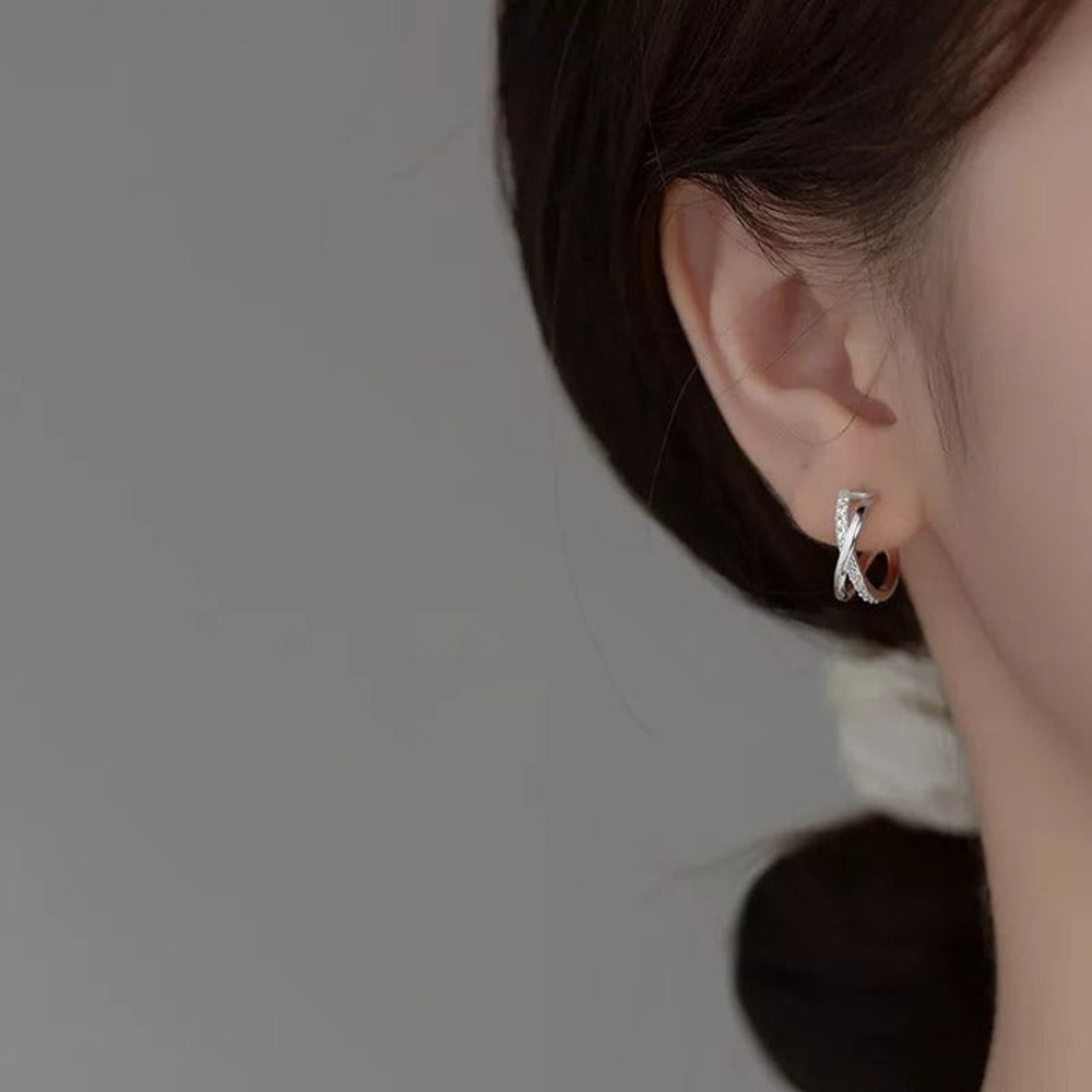 Anyco Fashion Earrings Silver 925 Sterling Cross Shiny Zircon 1