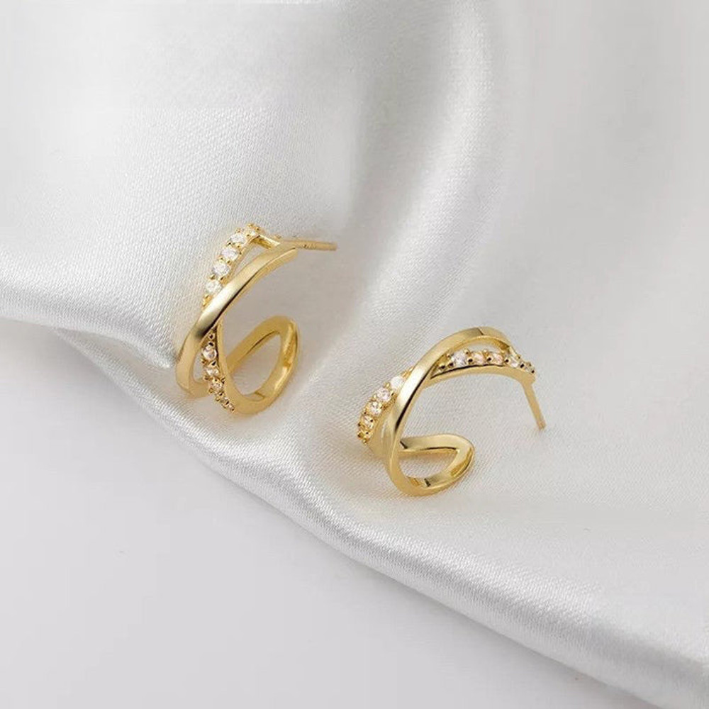 Anyco Fashion Earrings Silver 925 Sterling Cross Shiny Zircon 2