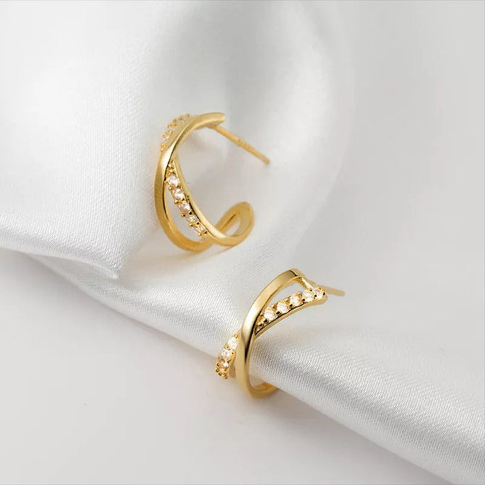 Anyco Fashion Earrings Silver 925 Sterling Cross Shiny Zircon 3