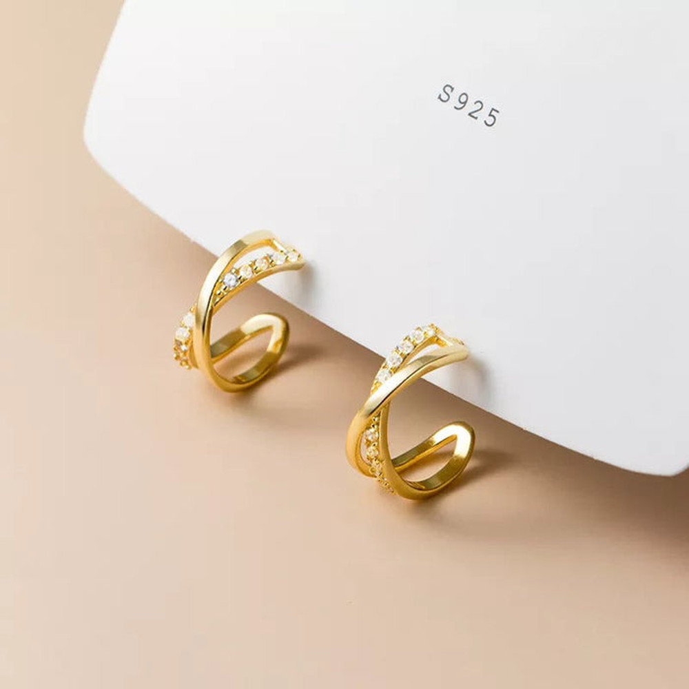 Anyco Fashion Earrings Silver 925 Sterling Cross Shiny Zircon 4