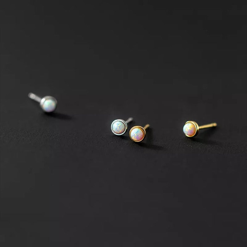 Anyco Fashion Earrings Sterling Cute Opal Zircon Chic Mini Small 4