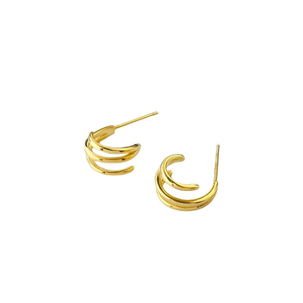Anyco Earrings Gold Plated Cute Sweet Intertwined Wave Multilayer 0