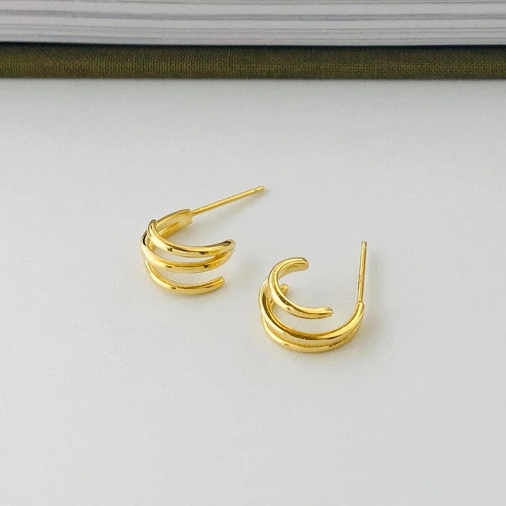 Anyco Earrings Gold Plated Cute Sweet Intertwined Wave Multilayer 1