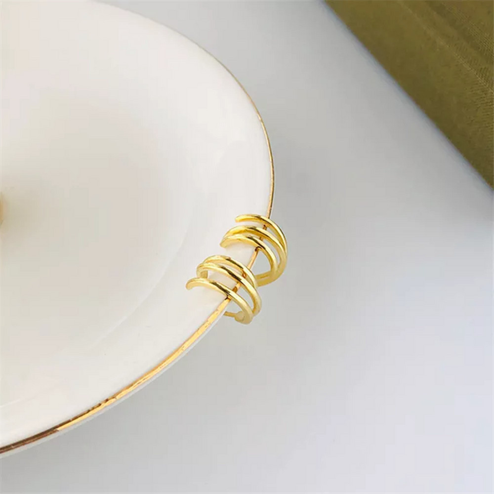 Anyco Earrings Gold Plated Cute Sweet Intertwined Wave Multilayer 2