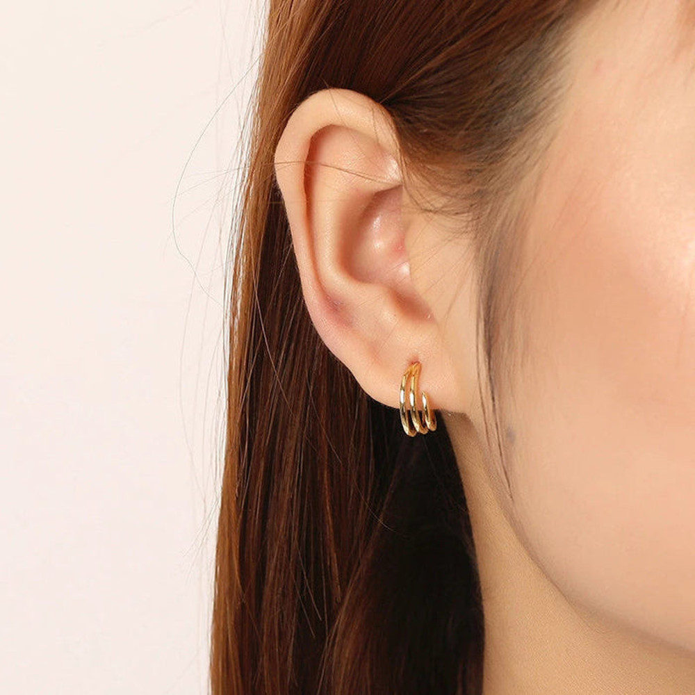 Anyco Earrings Gold Plated Cute Sweet Intertwined Wave Multilayer 3