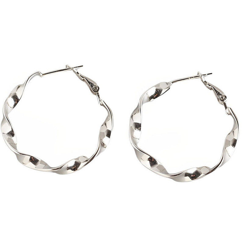 Anyco Earrings Sterling Minimalist Round Circle Rotating Twist Stud 0