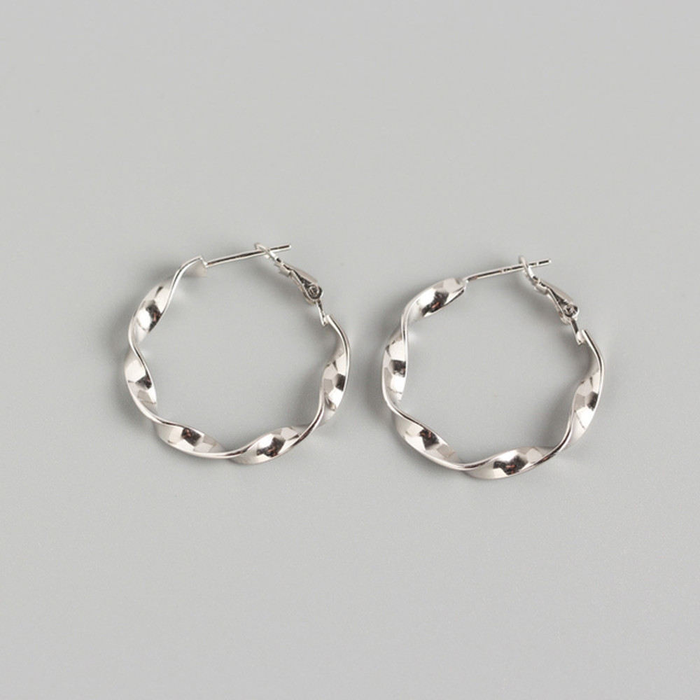 Anyco Earrings Sterling Minimalist Round Circle Rotating Twist Stud 1