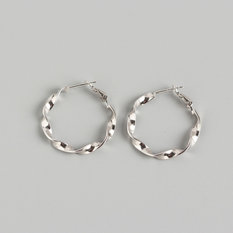 Anyco Earrings Sterling Minimalist Round Circle Rotating Twist Stud 1