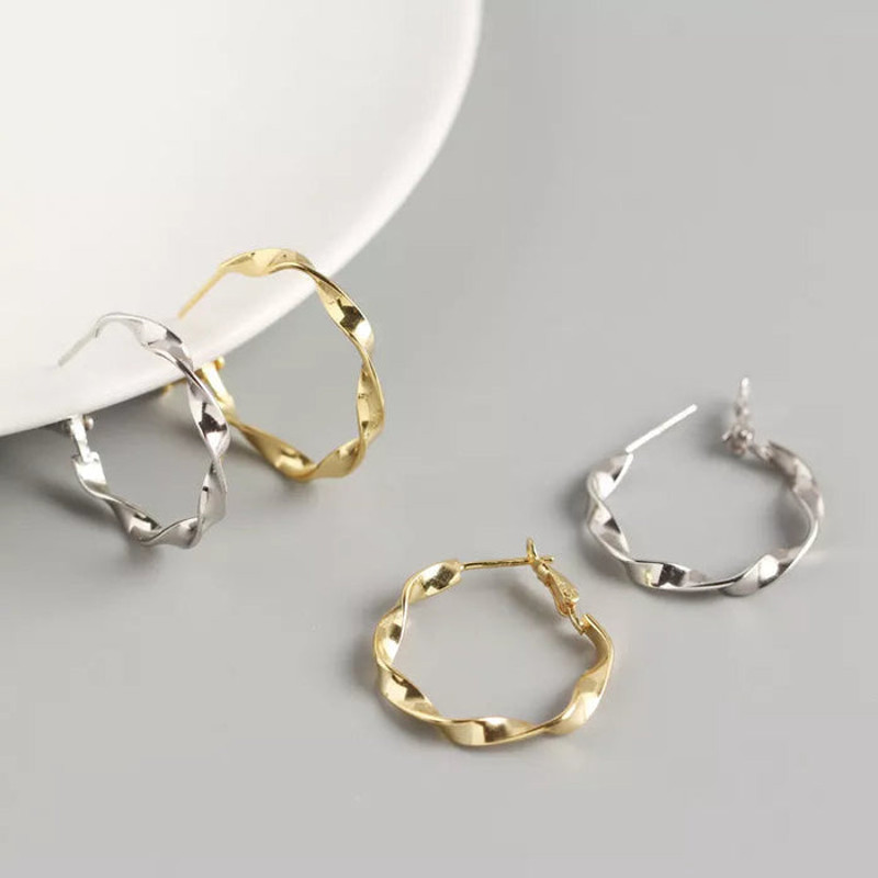 Anyco Earrings Sterling Minimalist Round Circle Rotating Twist Stud 2