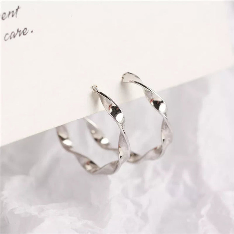 Anyco Earrings Sterling Minimalist Round Circle Rotating Twist Stud 3