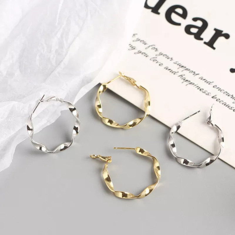 Anyco Earrings Sterling Minimalist Round Circle Rotating Twist Stud 4