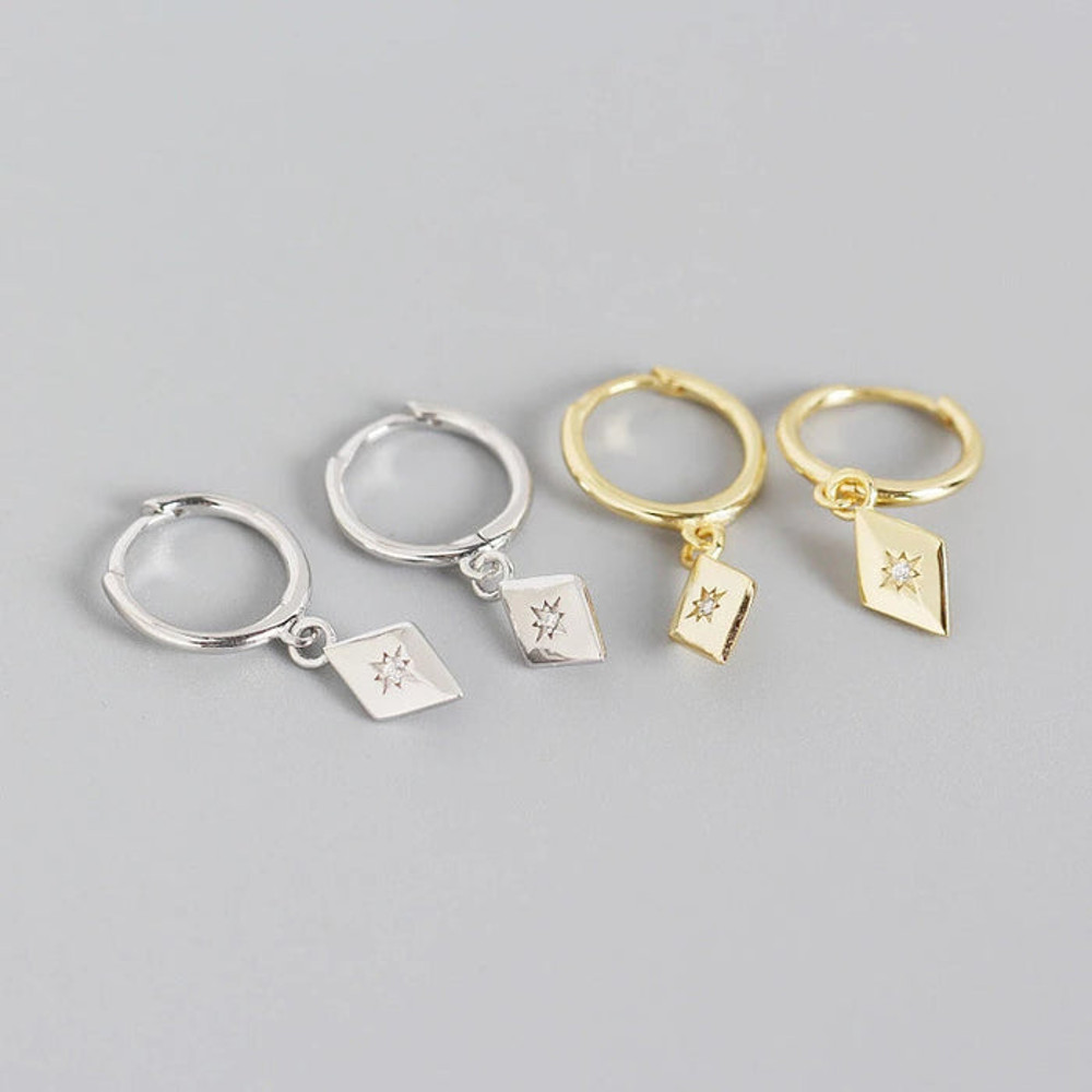 Anyco Earrings Sterling Silver Simple Geometric Zircon Pendant Stud 2