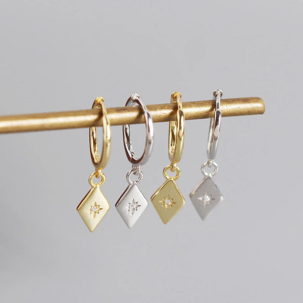 Anyco Earrings Sterling Silver Simple Geometric Zircon Pendant Stud 3