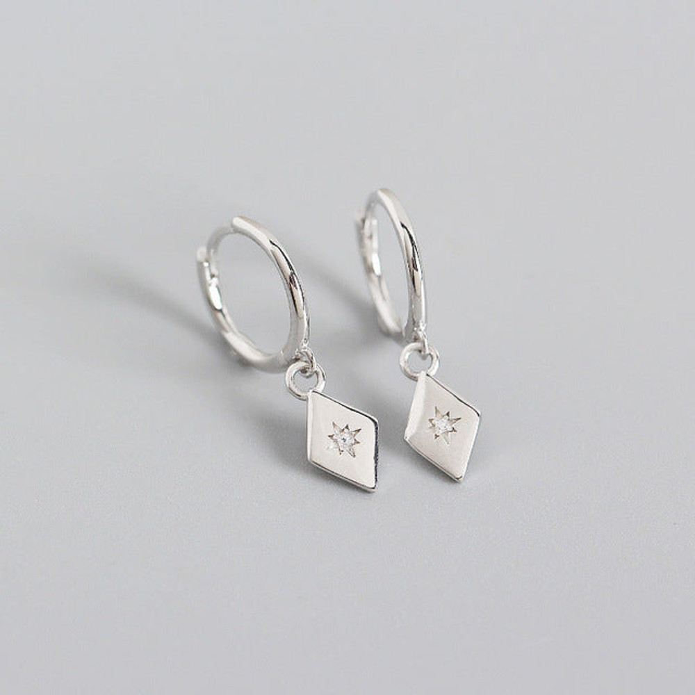 Anyco Earrings Sterling Silver Simple Geometric Zircon Pendant Stud 4