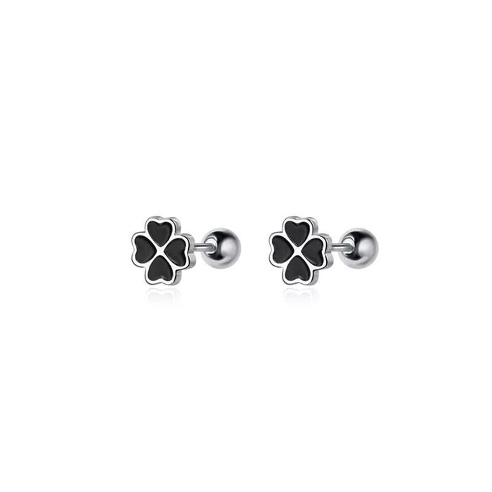 Anyco Fashion Earrings Sterling Silver Chic Black Zircon Fourleaf Clover 0
