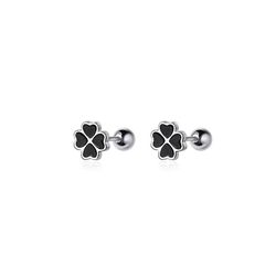 anyco fashion earrings sterling silver chic black zircon four-leaf clover