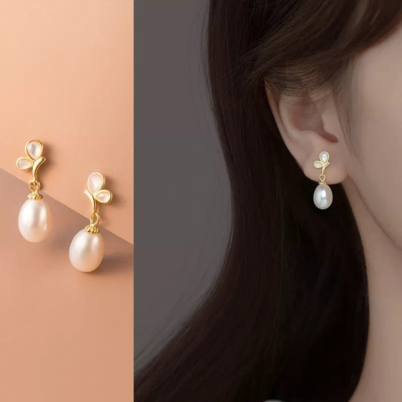 Anyco Fashion Earrings Gold 925 Sterling Silver Elegant Synthetic Pearl 1