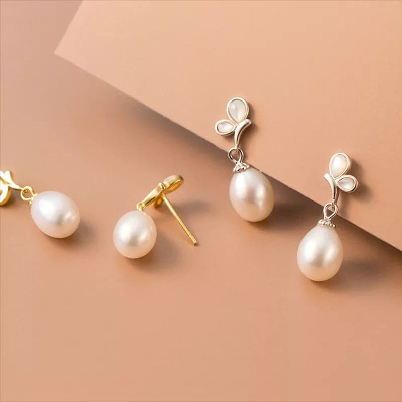 Anyco Fashion Earrings Gold 925 Sterling Silver Elegant Synthetic Pearl 2