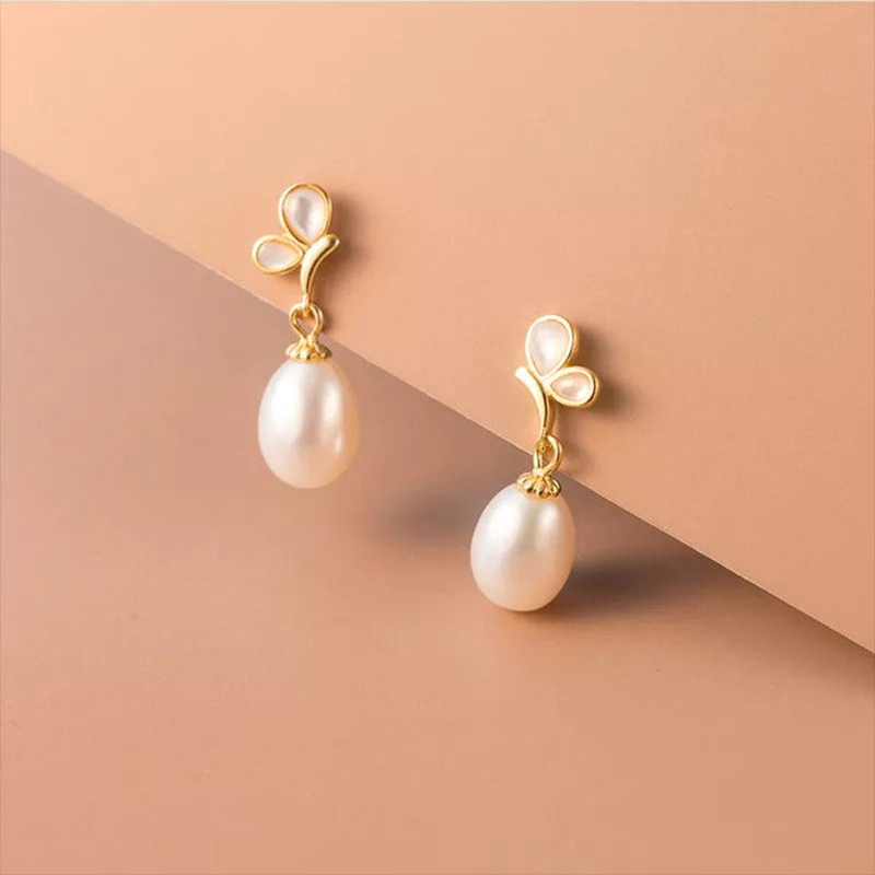 Anyco Fashion Earrings Gold 925 Sterling Silver Elegant Synthetic Pearl 3
