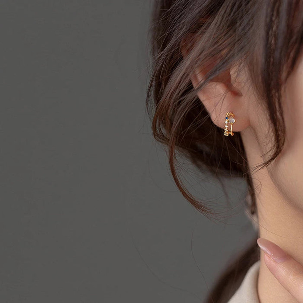 Anyco Fashion Earrings Gold 925 Sterling Silver Elegant Double Glass 1