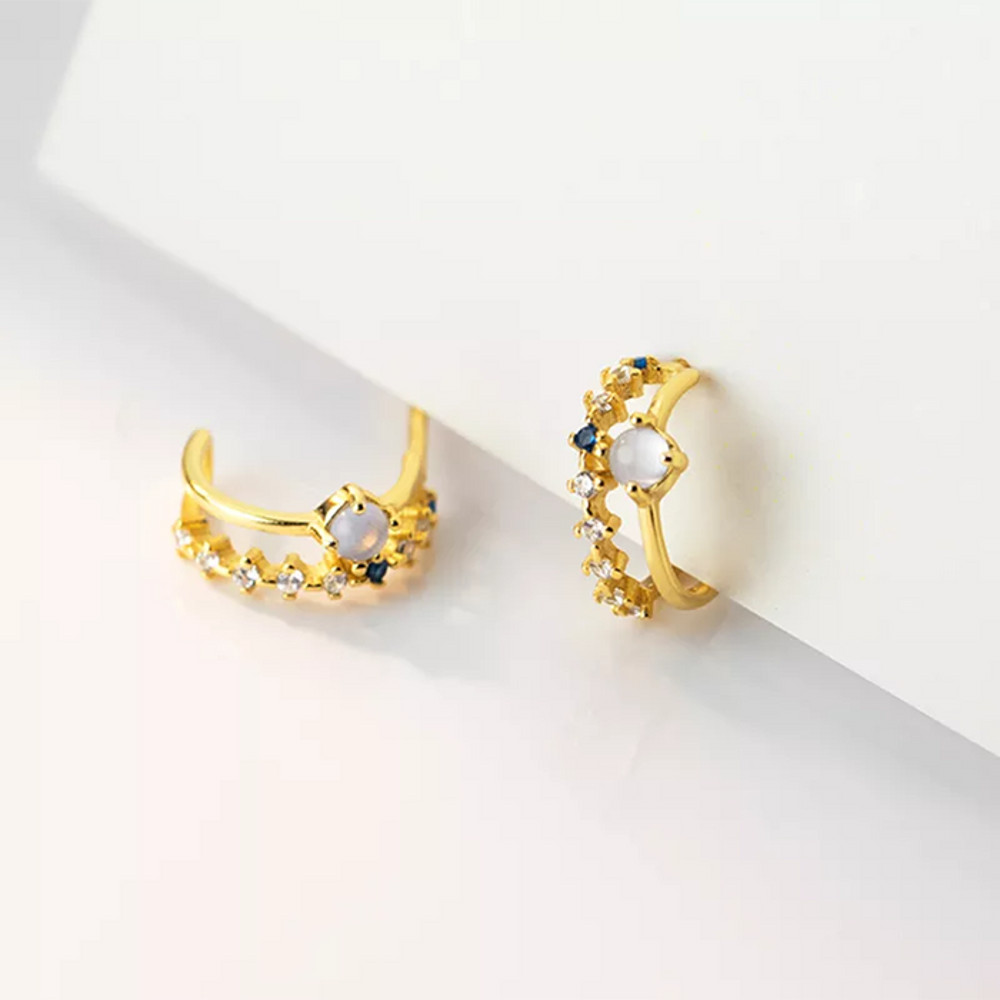 Anyco Fashion Earrings Gold 925 Sterling Silver Elegant Double Glass 2