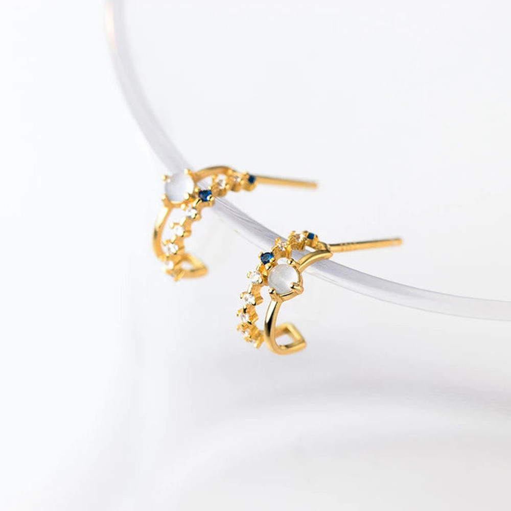 Anyco Fashion Earrings Gold 925 Sterling Silver Elegant Double Glass 3