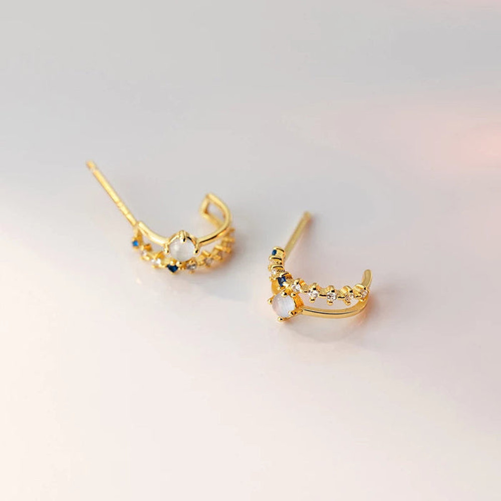 Anyco Fashion Earrings Gold 925 Sterling Silver Elegant Double Glass 4