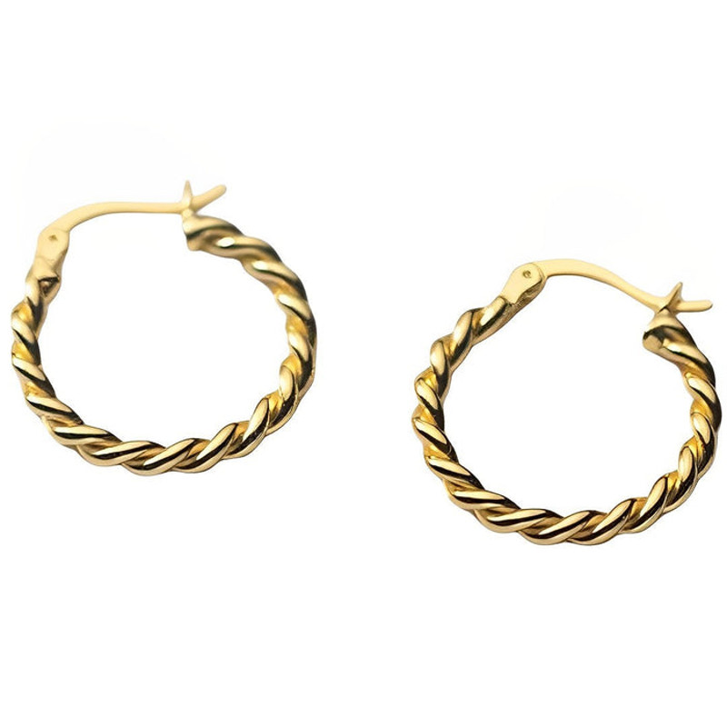 Anyco Fashion Earrings Gold Twisted Circle For Women 925 Sterling 0