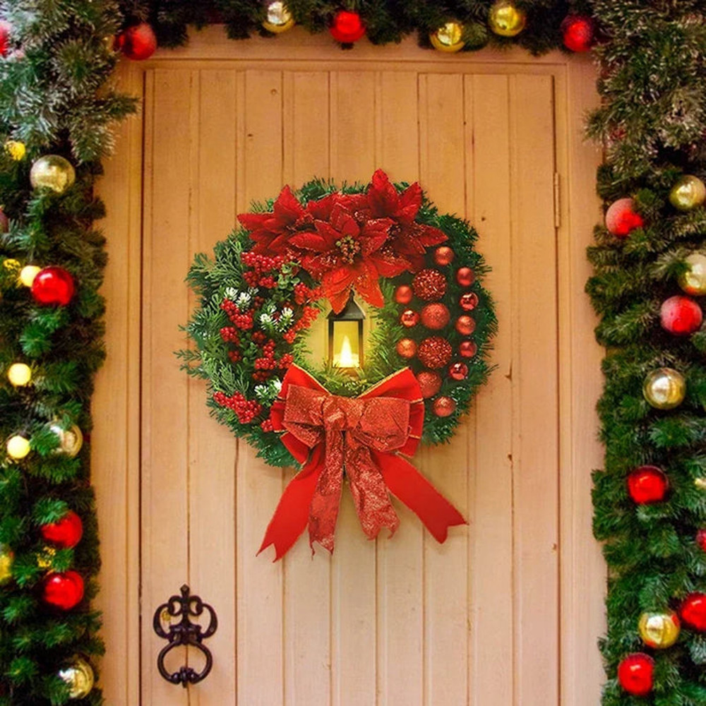 Anyhouz Christmas Wreath Gold Ornaments Lantern Lamp Hanging Decor 3