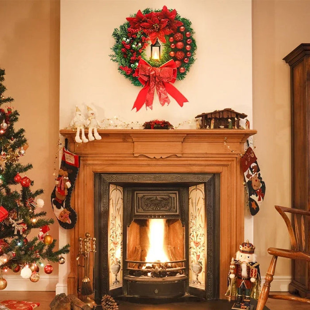 Anyhouz Christmas Wreath Gold Ornaments Lantern Lamp Hanging Decor 4