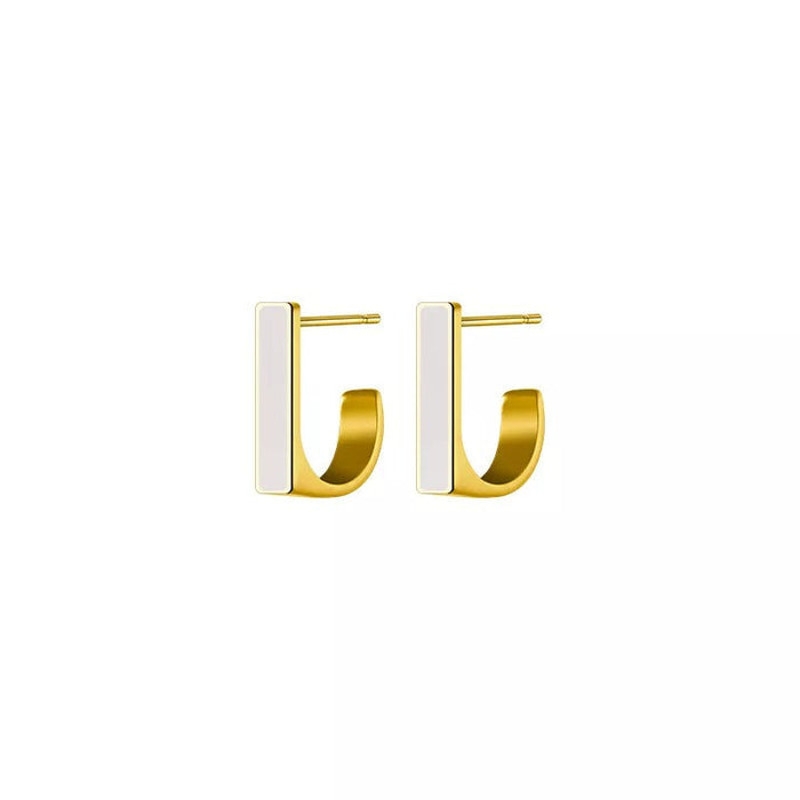 Anyco Fashion Earrings Gold 925 Sterling Silver Geometric Square White Enamel Elegant Stud For 0