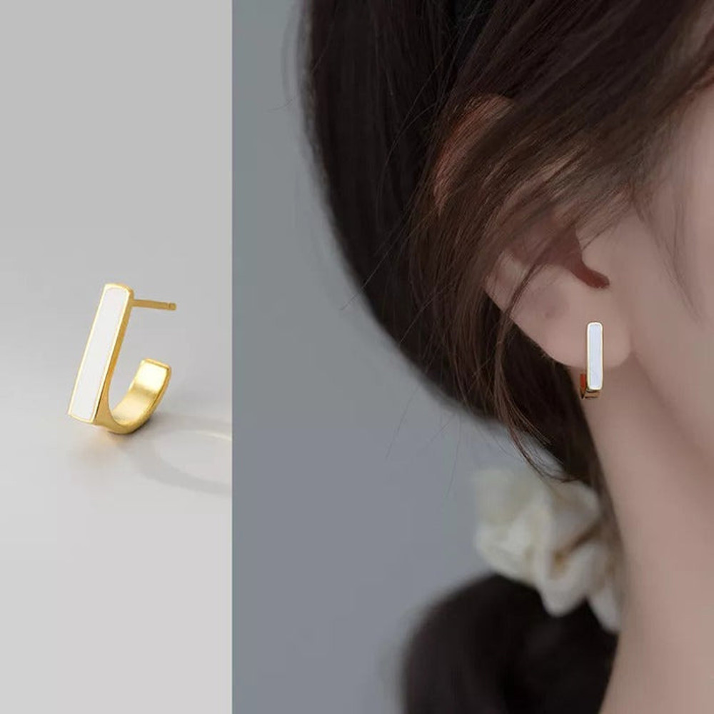 Anyco Fashion Earrings Gold 925 Sterling Silver Geometric Square White Enamel Elegant Stud For 3