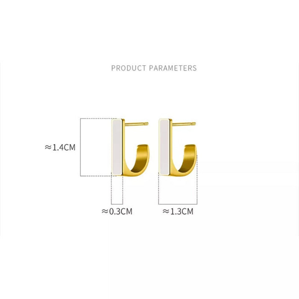 Anyco Fashion Earrings Gold 925 Sterling Silver Geometric Square White Enamel Elegant Stud For 4