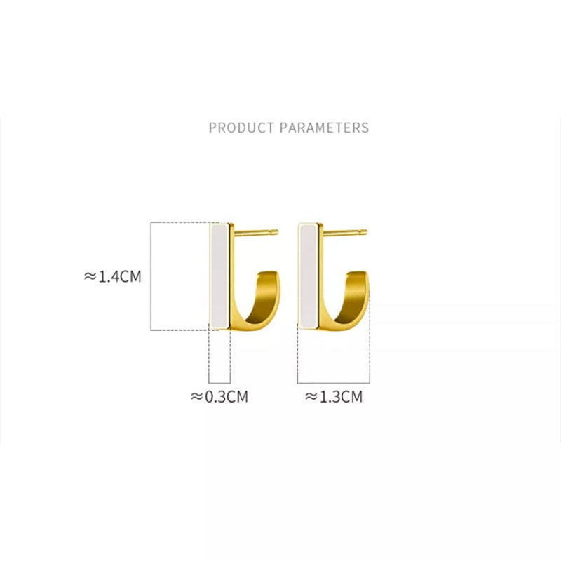 Anyco Fashion Earrings Gold 925 Sterling Silver Geometric Square White Enamel Elegant Stud For 4