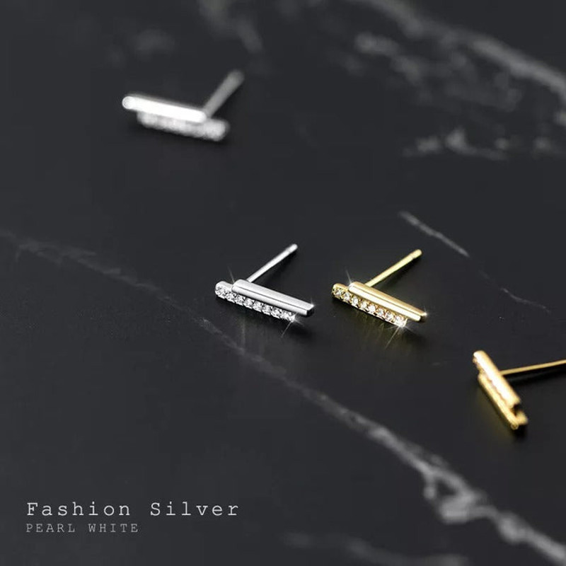 Anyco Fashion Earrings Gold Strip Shiny Zircon Small Stud 3